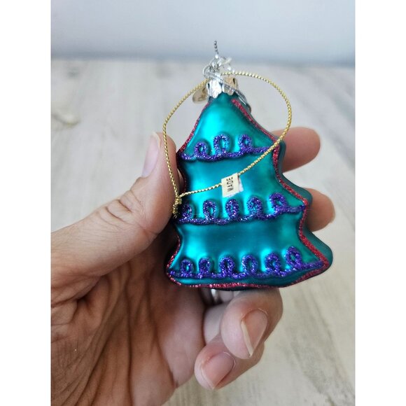 Seasons cannon falls tree glass ornament Xmas green sparkle glitter - Picture 5 of 7
